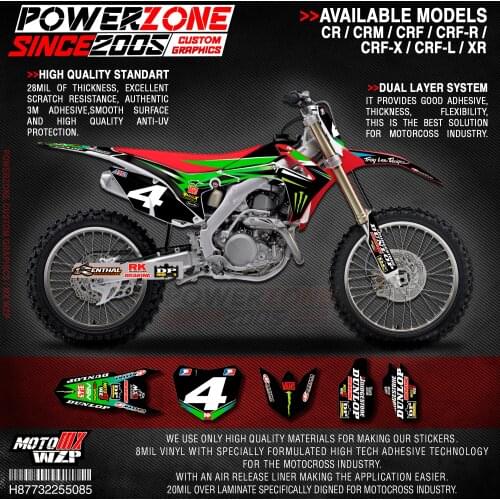 PowerZone Custom Team Graphics Backgrounds Decals 3M Stickers Kit For HONDA CRF250R 2014-2017 CRF450R 2013-2016 085