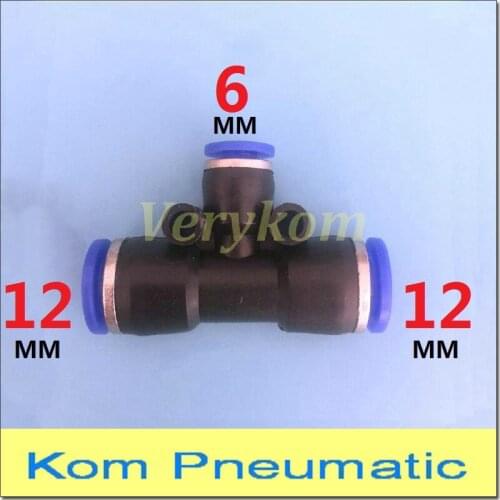Wholesale 100pcs/lot Pneumatic Air Fitting 12mm To 6mm Unequal Union Tee Quick Connector Reducer 12MM-6MM-12MM Joiner PEG 12-6