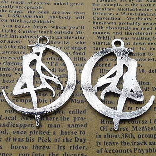40pcs Fairy on Moon Charms 31mm x 43mm DIY Jewelry Making Pendant antique silver color