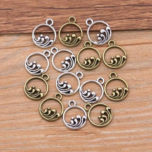 60PCS 10X13mm Small sea wave enamel Charms Flower Plant Pendants Handmade Decoration Vintage For DIY Jewelry Making Findings