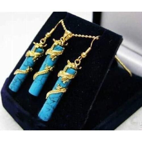 Plated jadeite Dragon Pendant Necklace Earring Sets>>> women jewerly Free shipping