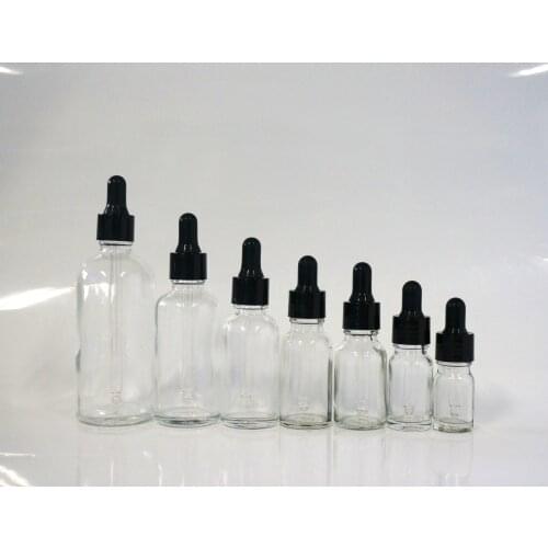 5/10/15/20/30/50/100ml Clear Reusable Essential Oil Bottle Black Rubber Head Dropper Cap Plastic Black Cover Glass Containers