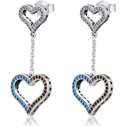 Lavish Heart Earrings with Colored CZ 100% 925 Sterling-Silver-Jewelry Free Shipping
