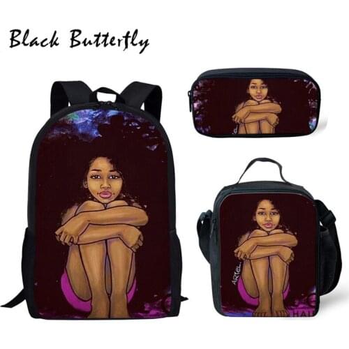 Art Girl Magic Pattern School Bags 3pcs/Set Infantil Black Student-Bags Children Shoulder Book Bag Afic Lady Backpack Mochila