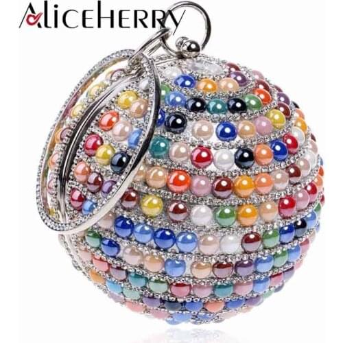 Round Ball Diamond Handbags Women Luxury Famous Brand Retro Full Pearl Bag Fashion Chain Shoulder Clutches Party Ring Bags