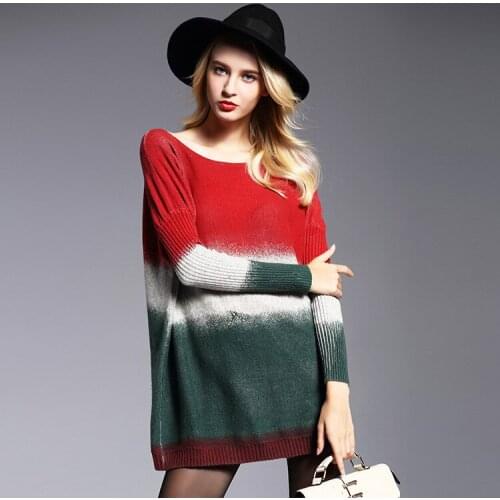 Turtleneck sweaters christmas womens red color block casual ladies pullover knitwear loose long 2019 autumn winter free ship