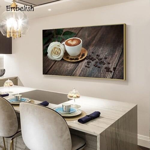 Embelish 1 Pieces Coffee And Flowers Wall Posters Kitchen Decor Framed Pictures Modern Home Decor HD Canvas Paintings Artworks