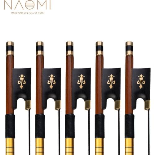NAOMI 5pcs/1set Advanced Bow Round IPE Stick Black Horsehair Ebony Frog w/ Fleur-de-lis Inlay For 4/4 Violin Exquisite & Durable