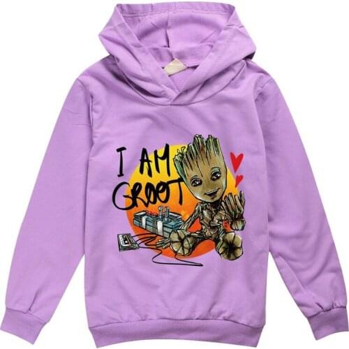 Spring Autumn Hoodies Harajuku Y2k Funny Cartoon Groot Printed 100-170cm Hoodies Childrends Streetwear Fashion Casual Sweatshirt