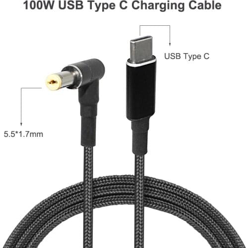 100W USB C Type C Laptop Charging Cable Cord USB Type C to 5.5x1.7mm Dc Power Adapter Jack Plug Connector for Acer Aspire 1.8m