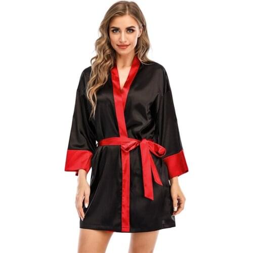 New Sexy Ice Silk Summer Short Sleeved Women Robe Pajamas Ladies Satin Nightgown Kimono Sleepwear Home Nightdress Pijama Clothes