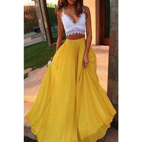 Chiffon Long Skirts Double Layers For Women Elegant Casual High Waist Boho Style Beach Maxi Skirts 2020 Spring