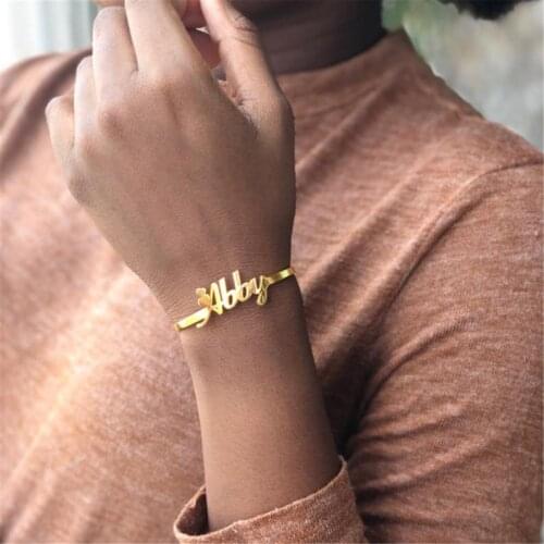 Custom Name Bangles Bracelets For Women Men Personalized Jewelry Stainless Steel Customized Letter Bangle bijoux femme 2021 BFF