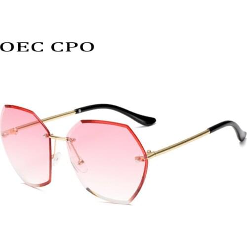 Fashion Crystal Rimless Sunglasses Women Brand designer Summer Square Shades Glasses Pink Gray Clear Lens Men Gafas Glasses