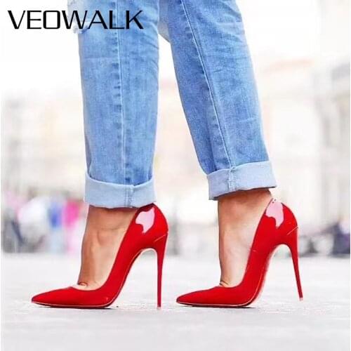 Veowalk Customize Solid Colors Women Patent Pointed Toe Stiletto Pumps Elegant Ladies Wedding Bridal Party High Heel Shoes 33-45