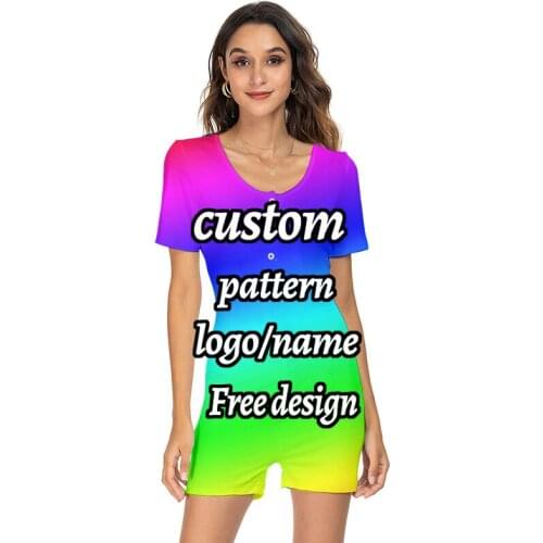 Women Summer Sexy 3D Custom Print Jumpsuit Short Sleeve Pajamas Casual One Piece Wholesale Dropship Boho Bodysuit Rompers Shorts
