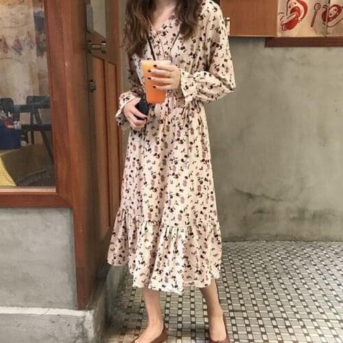 2021 New Casual Fashion Women Dress Print Floral Long Sleeve Vestidos Autumn Spring Elegant Dress Chemise Longue Femme WPY2399