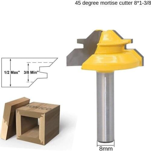 1Pc 45 Degree Lock Miter Router Bit 8MM Shank Woodworking Tenon Milling Cutter Tool Drilling Milling For Wood Carbide Alloy