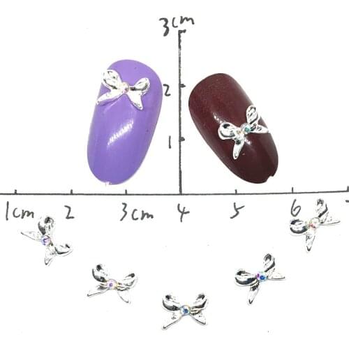 10pcs Silver Alloy Bow Nail Art Decorations 3D Charm Bow Ties Nail Jewelry Ornaments Fashion Manicure Accessories For Nails