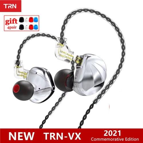 2021 TRN VX Silver 6BA 1DD Hybrid Unit In Ear Earphone IEM HIFI DJ Metal Sport Music Earplug Headset TRN T300 BA15TA1 BT20SPRO