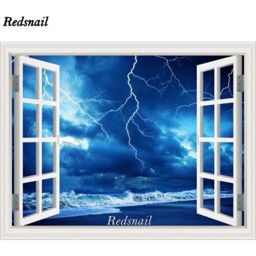 5D Square Round Diamond Painting Lightning landscape outside of the window Full DIY Embroidery Rhinestone kits gift EE1157