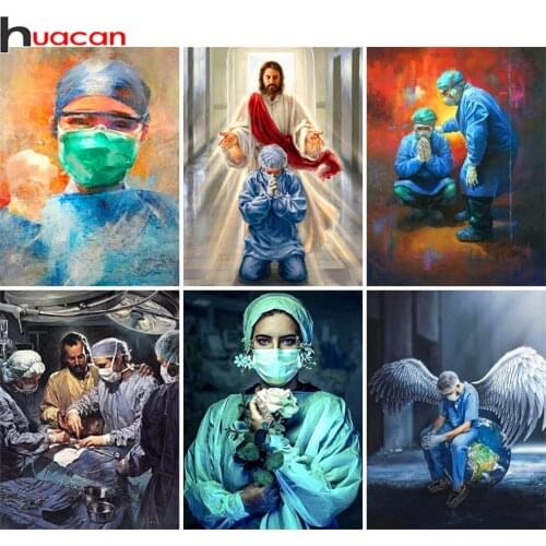 Huacan Diamond Painting Doctors Full Square/round Mosaic Nurse Embroidery Wish Victory Portrait Cross Stitch Home Decor