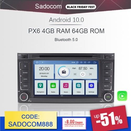 PX6 2 din Android 10.0 Car DVD Player 6 Core 4G 64G ROM RDS autoradio car radio For VW Touareg T5 Multivan Transporter 2004-2011