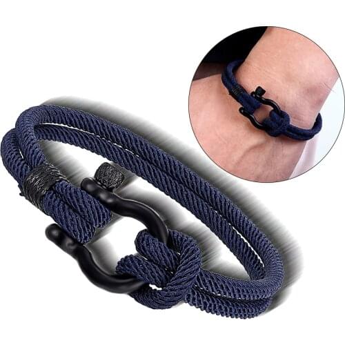 2021 High Quality Camping Parachute Rope Lucky Bracelet Men 316L Stainless Steel Bracelet Ladies Black Horseshoe Buckle Bracelet