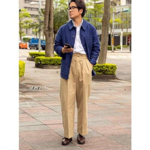 Pitti uomo retro Gurkha pants cotton fishbone Gurkha casual pants loose straight trousers