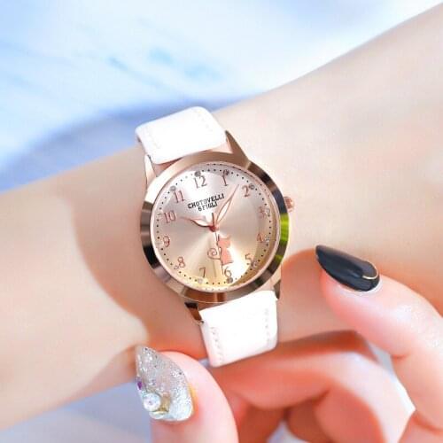 ROW17 Fashion lady middle school student small watch simple cat small dial belt quartz watch