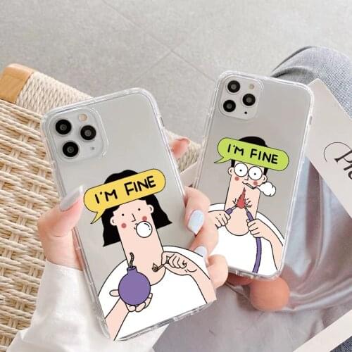 I am Fine Couple Phone Case for iPhone 12 11 pro max X XS MAX XR 6 6s 7 8 Plus SE 2020 Soft Clear Transparent Back Cover Fundas