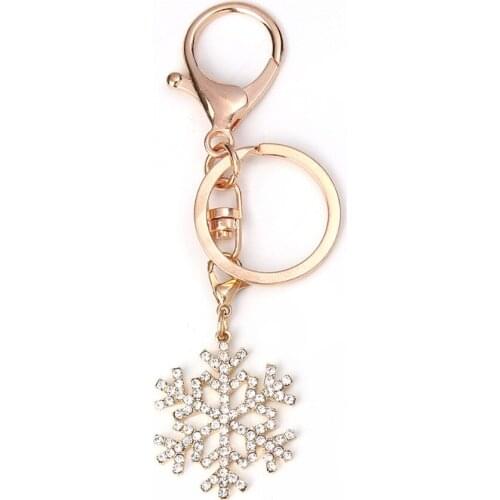 Doreen Box Christmas Snowflake Keychain & Key ring Golden Clear Rhinestone Accessories Christmas Gifts 10.7 x 3cm, 1 Piece