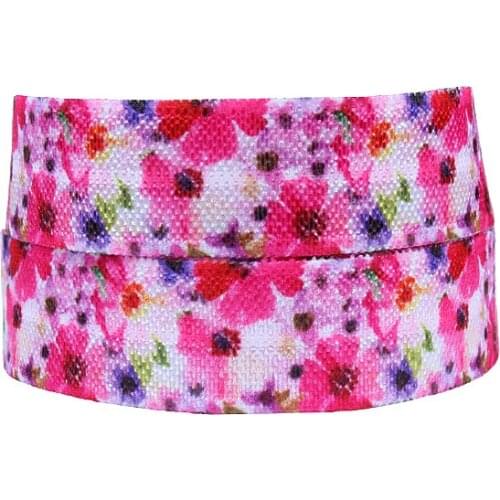 FLRA ElasticFree shipping shinny fold over elastic with red flower print, heat transfer elastic ribbons