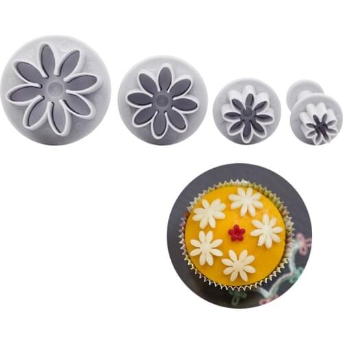 4pcs Eight Petal Flower Sunflower Fondant Mold Baking DIY Cartoon Steamed Bun Mold Cookie Cutter