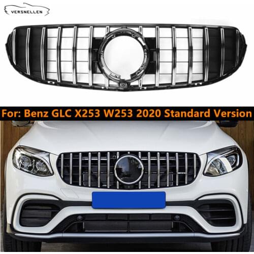 Chrome & Glossy Black Racing Grill for Mercedes-Benz GLC Class W253 X253 Standard Version 2020 Front Bumper Grill GT R Style