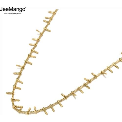 JeeMango Titanium Stainless Steel Vintage Ethnic Charm Choker Necklaces Office Style Pendant Chain Necklace For Women JN20125