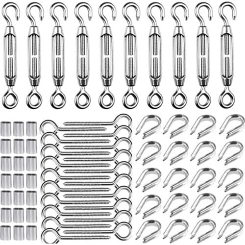 90Pcs Turnbuckle Tension Stainless Steel Rope Kits for Sun Shade Tent Installation Outdoor Lights Hanging