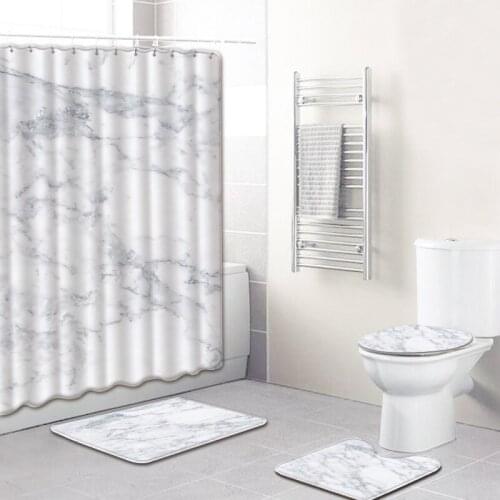 MarbleTexture Shower Curtain/Bath Mat/Toilet Pad Set Anti-slip Toilet Carpet Flannel Bath Mat 4 Pcs Christmas decoration