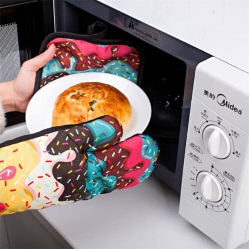 Cute Fashion Oven Mitts Ice cream Donuts Pattern Insulated Pad Cooking Microwave Baking BBQ Oven Potholders Kitchen Gloves