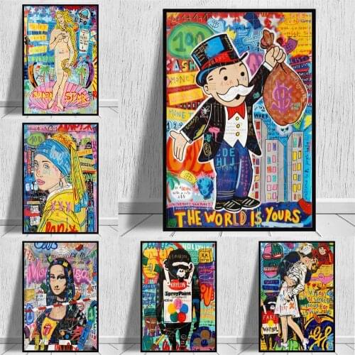 Monopoly Graffiti Art Money Paintings On The Wall Art Canvas Posters And Prints The World Is Yours Modern Home Decor Pictures