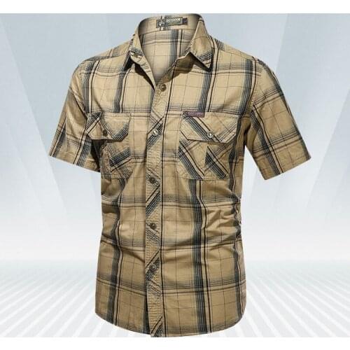 2021 Mens Fashion Plaid Flannel Shirts Men Short Sleeve Casual Slim Fit Shirts Men Cotton Holiday Cardigan Shirt Comfort Tops