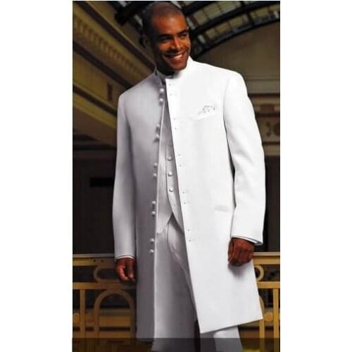 Men Suit long Coat White Groom Tuxedos Groomsman Blazer Man Business Suits Prom Suits (Jacket+Pants+Vest+Tie) terno masculino