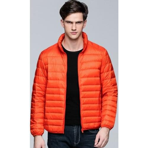 New Spring Autumn Fashion Stand Collar Light Thin Down Coats Men 90% White Duck Down Coat Casual Solid Full Sleeve Jackets Mw385