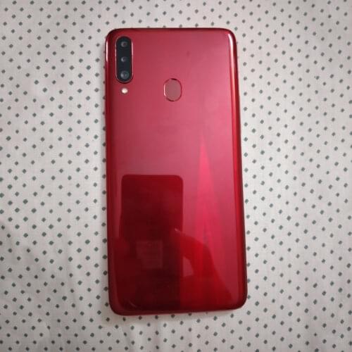 Original new For Samsung A20s A207 Rear Back Battery Cover Housing with Power Volume Button + Camera Lens Back Cover Door