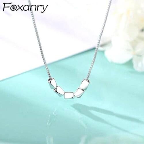 Foxanry 925 Sterling Silver Clavicle Chain Necklace 2021 Trend Vintage Elegant Design Sweet String of Beads Party Jewelry Gifts