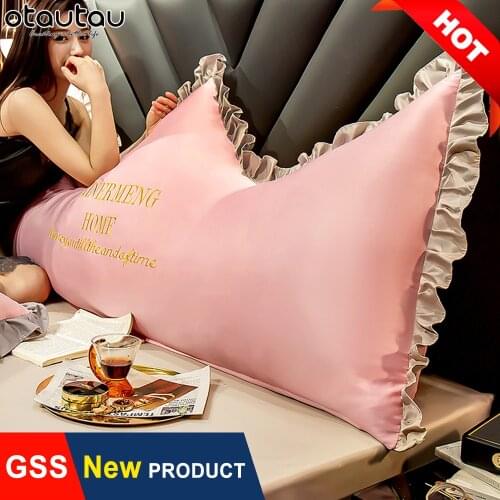 Princess Pink Silk Pillow Case Home Decor King Size Crown Lace White Decorative Pillows Cover Cushion Cute Bed Backrest Baby Kid