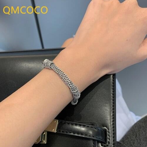QMCOCO 925 Silver Bracelet For Women 2021 New Trendy Vintage Elegant For Couples Creative Multi-Layer Chain Party Jewelry Gifts