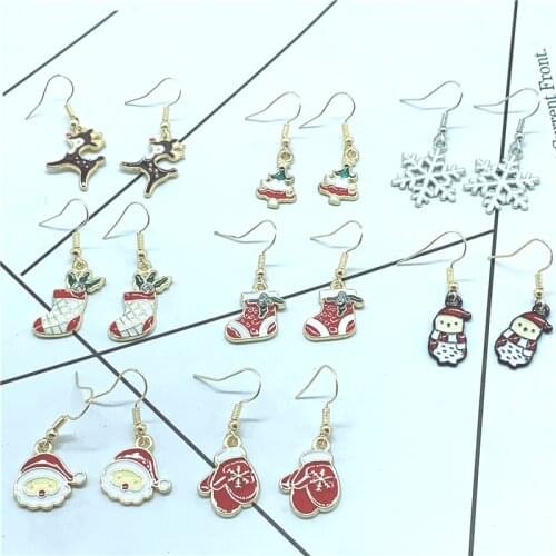 Christmas Series Elk Christmas Tree Snowflake Christmas Shoes Santa Snowman Gloves Fashion Merry Christmas Earrings Gifts