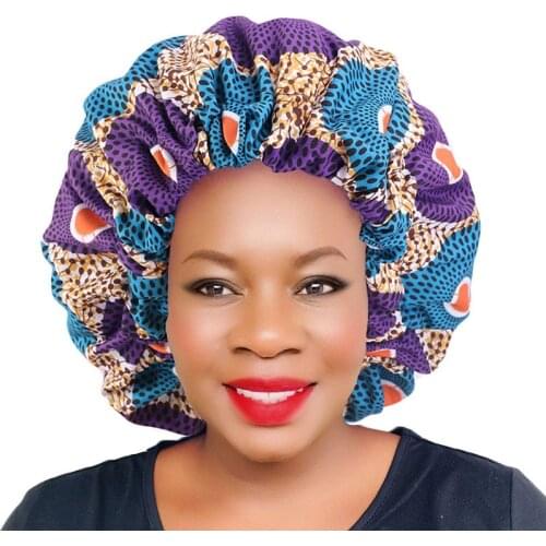 Muslim Women Hair Styling Caps Print Large Sleep Fabric Hair Bonnet Satin Lined Sleep Cap Night Hat Ladies Headwear Turban Cap