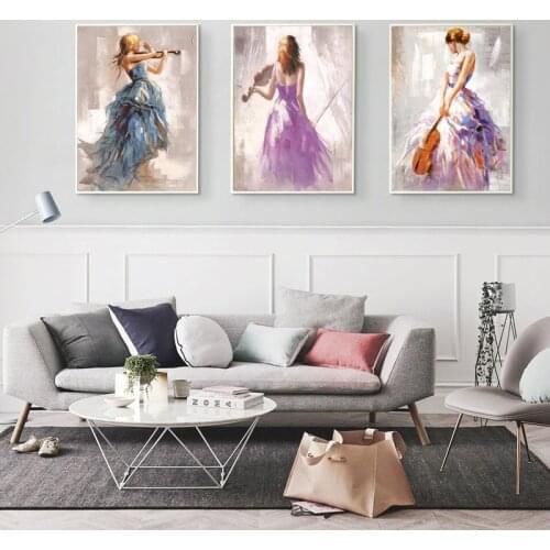 Modern Abstract Portrait Posters and Prints Canvas Painting The Violin Player Wall Art Cuadros Pictures for Living Room Decor
